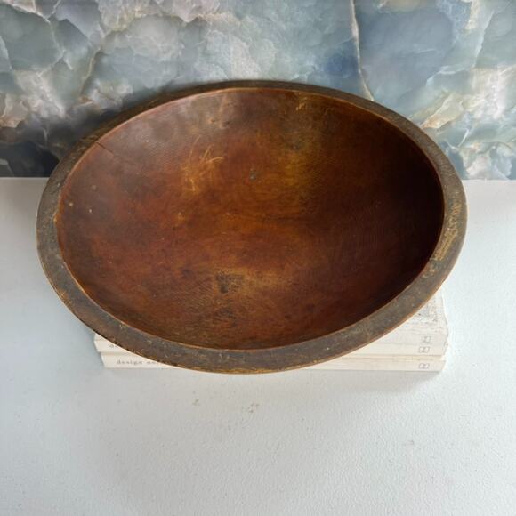 Antique Primitive Hand Turned Wood Dough Bowl 11" Rustic Brown Original Patina - Picture 3 of 9